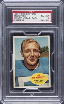 1960 Topps Football Cello Pack - Johnny Unitas on Back - PSA NM-MT 8 - Pop. 1 of 1 Only One Known!